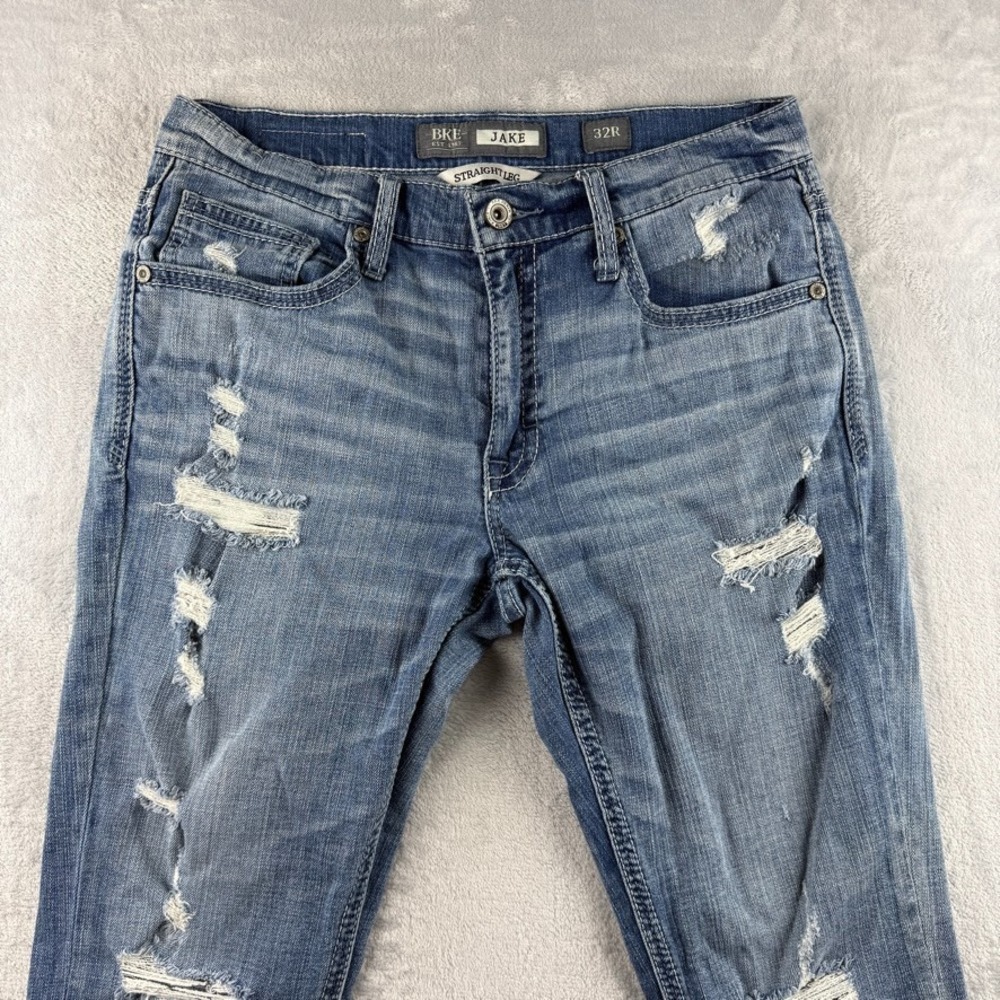 BKE Jeans Mens 32x30 Blue Jake Straight Distressed Stretch Denim